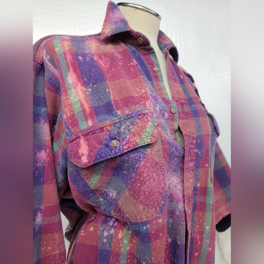 Upcycled Vintage Heart Rock Band Flannel Shirt Shacket  With Velvet & Lace - Picture 9 of 13